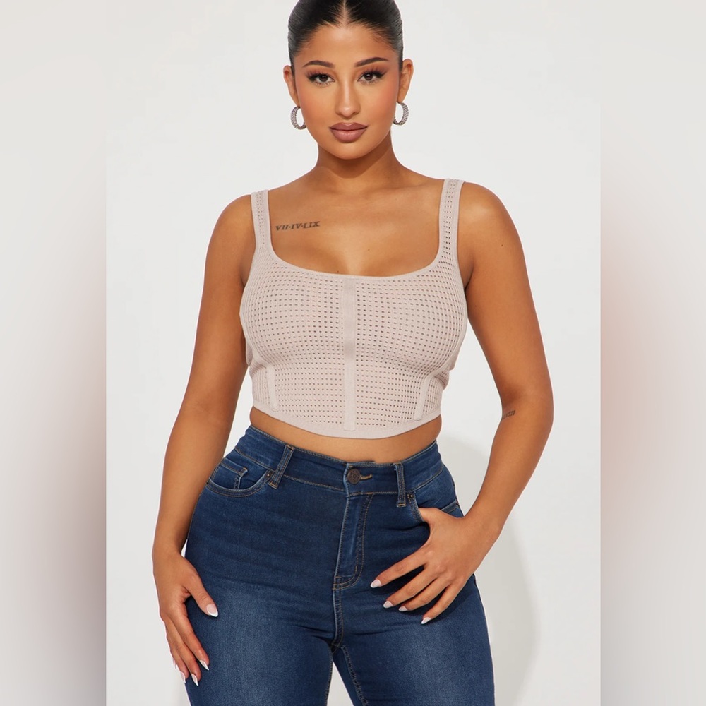 Fashion Nova Summer In Capri Corset Top Taupe